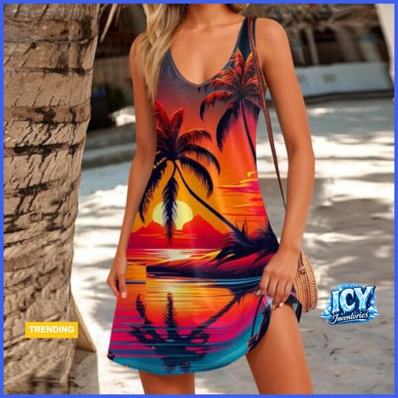 V-Neck Sleeveless Midi Sundress with Pockets, Casual Boho Beach Dress - Picture 2 of 7